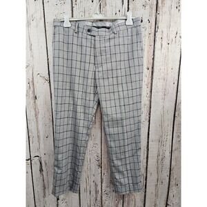 STATEMENT ORTIVA GREY PLAID Italy 38x28 Wool Dress Pants Slacks Trousers EUC